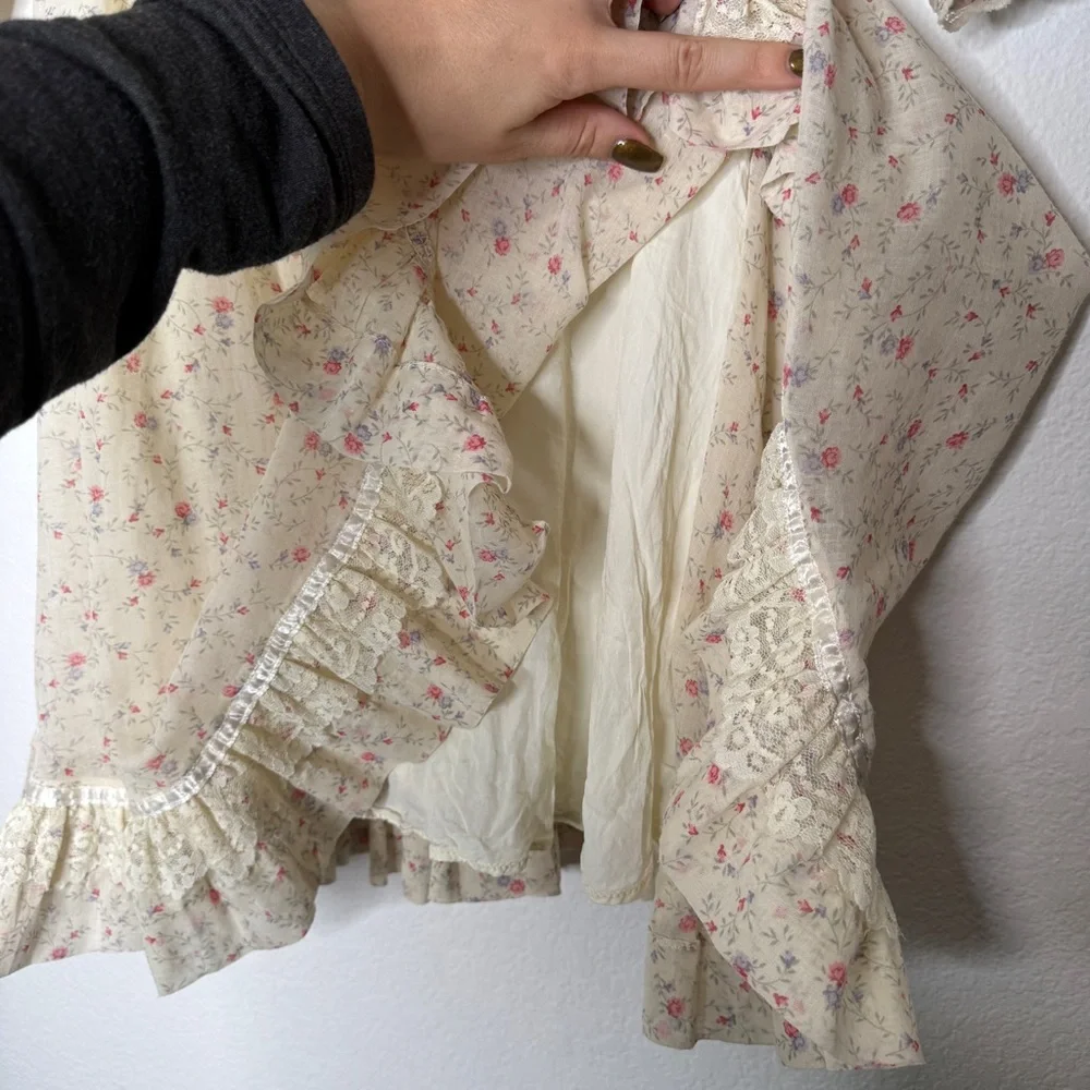 Gunne Sax Vintage Cream Floral Long Sleeve Lace Trim Prairie Dress Girls 5T